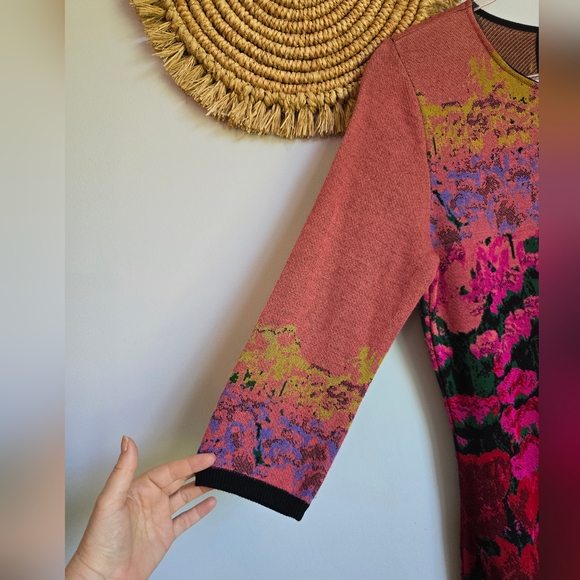 Anthropologie Aldomartins Lisse Floral 3/4 Sleeve Fit & Flare Dress SZ Medium - Picture 4 of 10